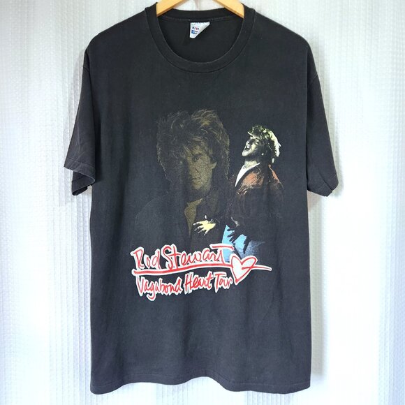 Vintage 90s Rod Stewart Vagabond Heart Tour 1991 Band T-Shirt XL Single Stitch - Picture 1 of 8